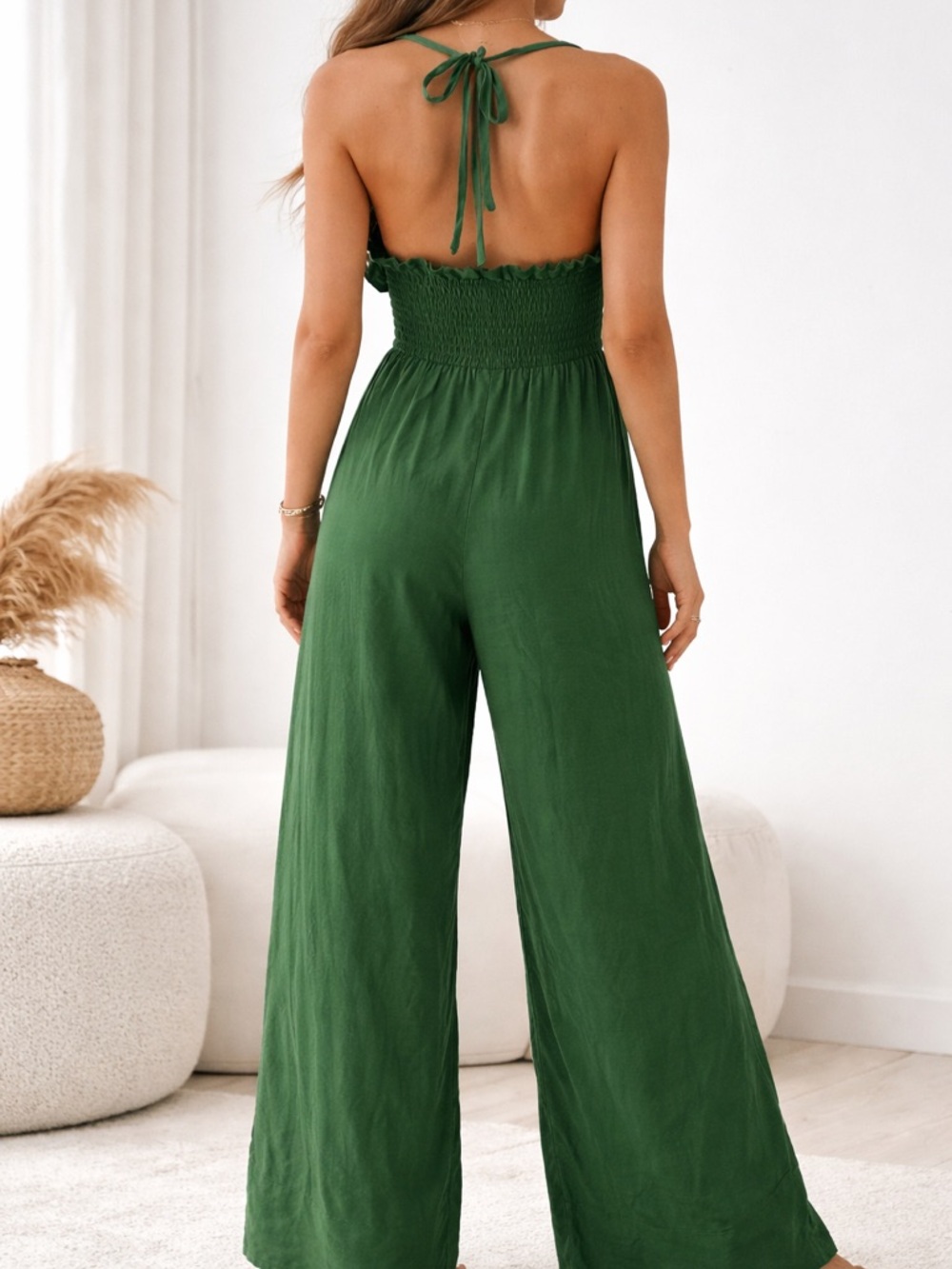 Khush Strapless Wide-Leg Halter Jumpsuit in Forest Green - Picture 3 of 9